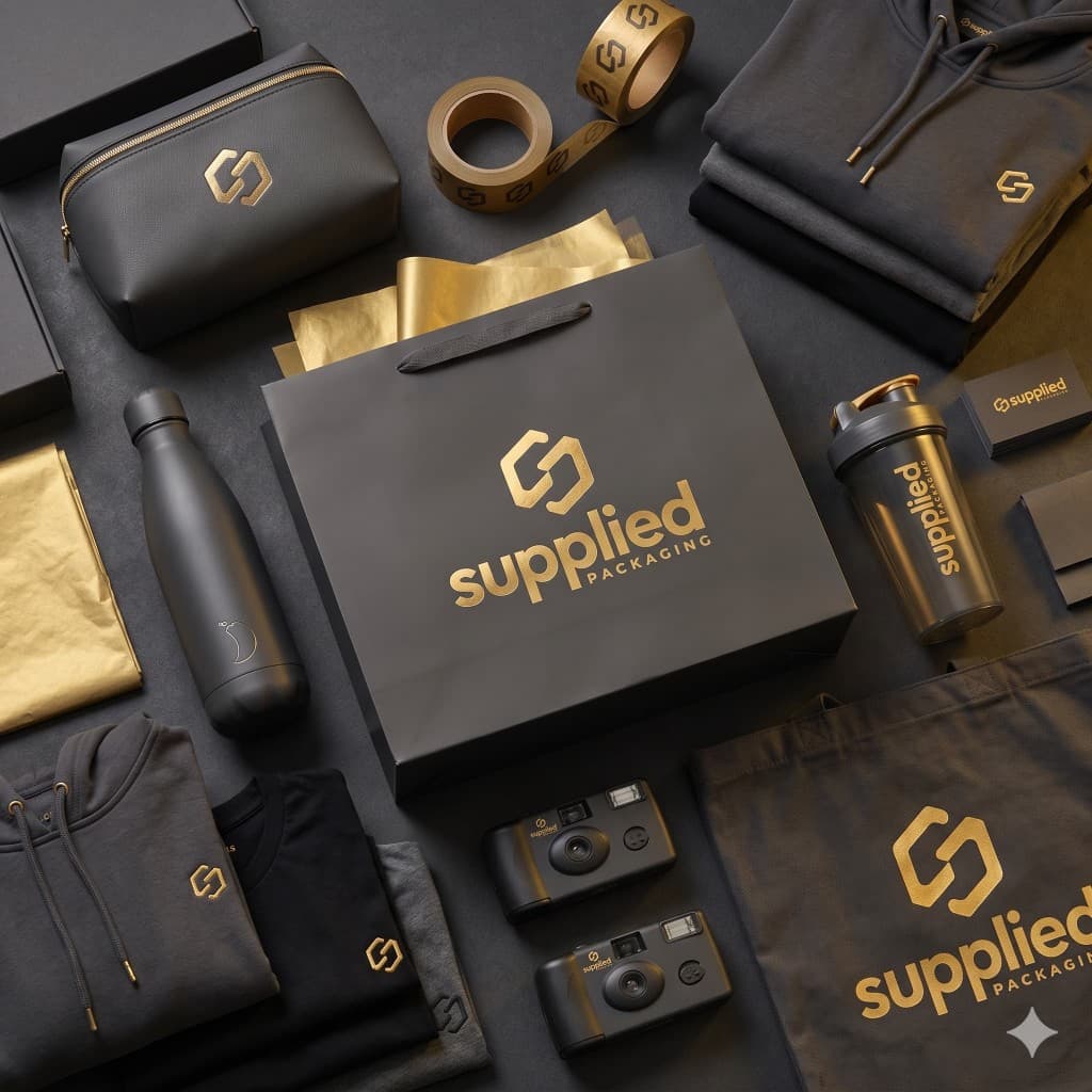 Custom branded merchandise sourced by Supplied