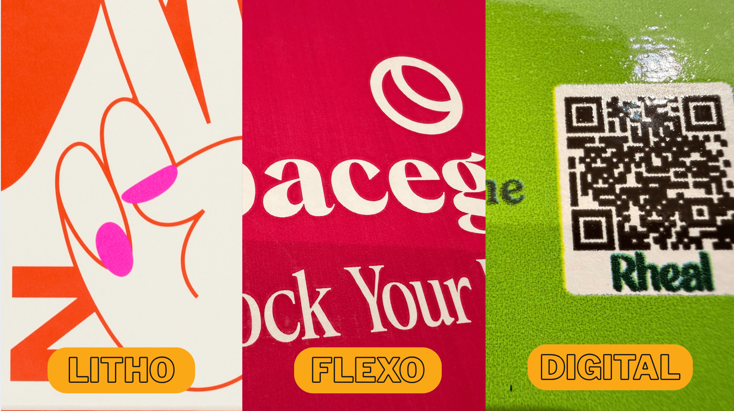 Litho, Flexo and Digtial prints side by side